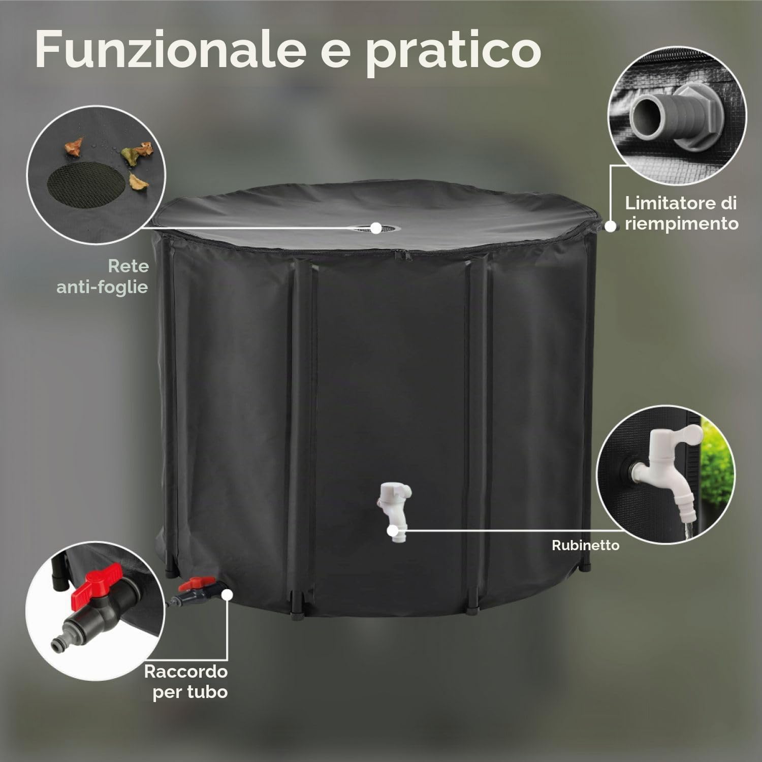 Linxor - Serbatoio pieghevole per la raccolta dell'acqua piovana - 1000 L - 2 colori