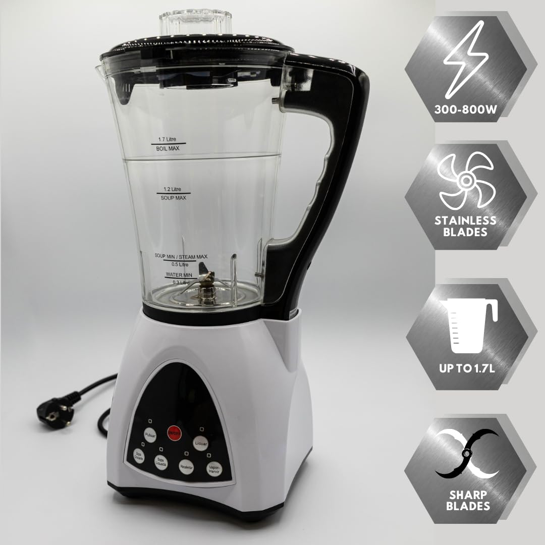 MULTI ROBOT Soupière électrique, Multifonction Blender Smoothie Maker, 1700 ml, Remuer, fouetter et cuisiner, puissant processeur alimentaire ultra-compact, Idéal pour les soupes (1 Multi Robot + Set)
