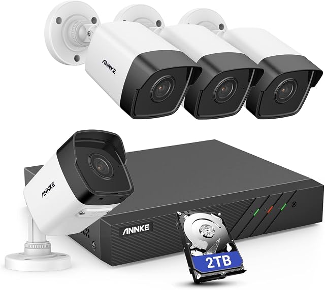 ANNKE H500 8CH 5MP POE CCTV Camera System Compatible with Alexa and Colour Night Vision, 4x 5MP Outdoor IP Security Cameras and 6MP NVR Built-in 2TB HDD for 24/7 Recording