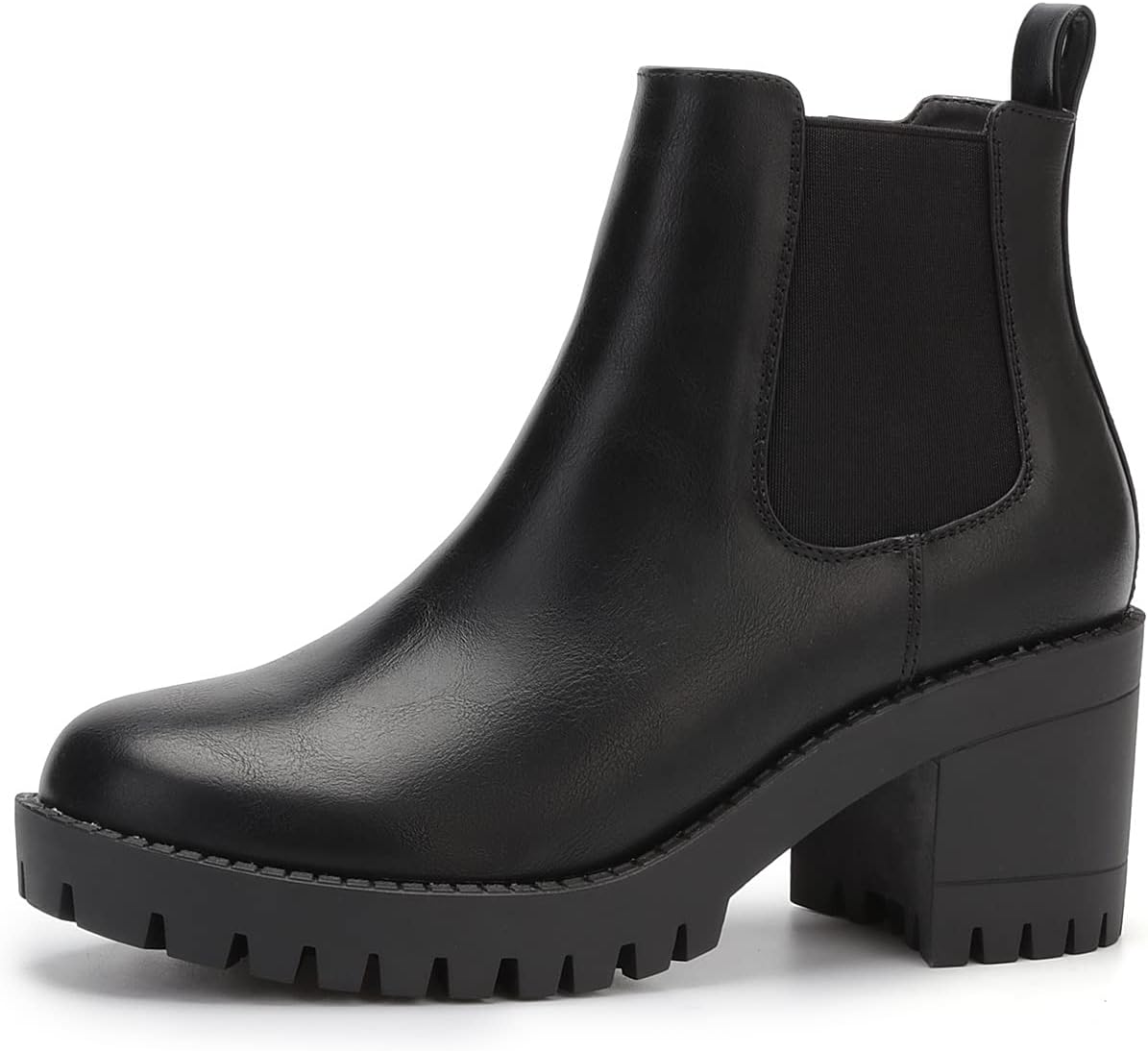 EETTARO Women’s Fashion Chunky Heel Ankle Boots Lug Sole Elastic Chelsea Boot Ladies Round Toe Slip on Shoes