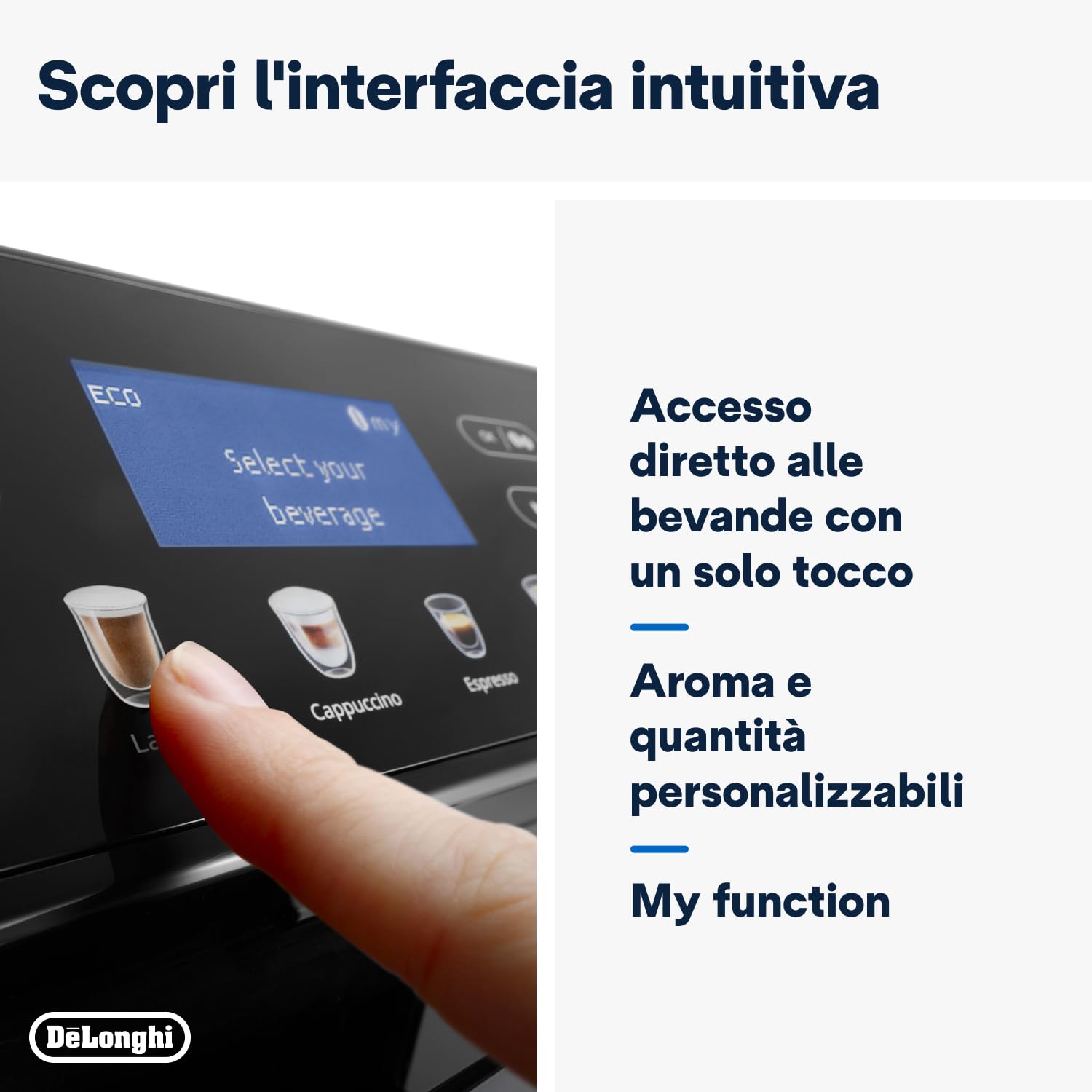 De'Longhi Eletta Evo ECAM 46.860.B macchina da caffè automatica, con sistema lattecrema, cappuccino ed espresso premendo un pulsante, display LCD e tasti sensori, 2 litri, colore nero