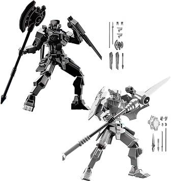 2PCS DIY 3D Printed 13 Action Figures Set 13 Action Figure Multi-Jointed Movable Mech Doll RobotBlack-White