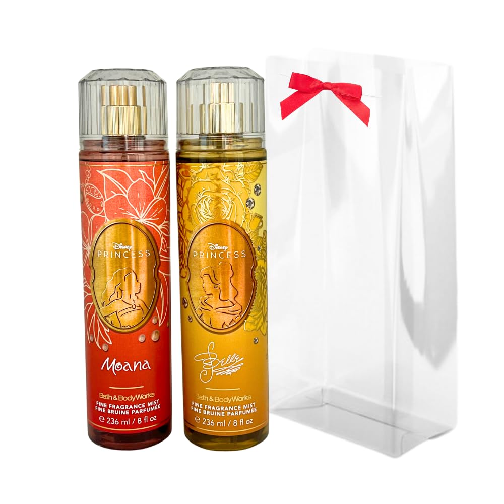Bath & Body Works PRINCESS COLLECTION 2-piece Fine Fragrance Mist Gift Set with a Bow for Holidays – Full Size – Limited Edition (Moana & Belle)