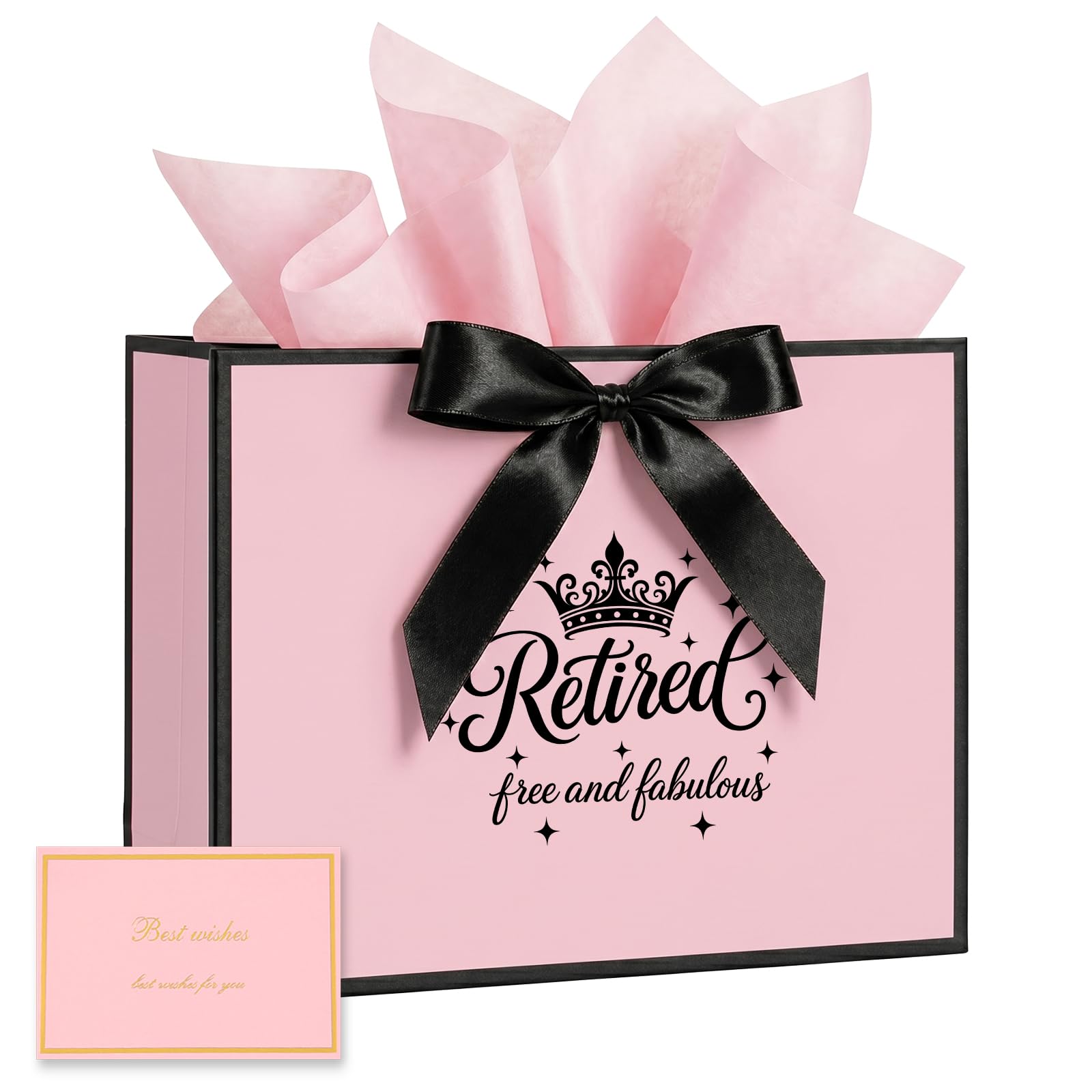 Bliceon Retirement Gift Bag with Wrapping Paper and Card, 11inch Pink Leaving Gift Bag for Women, Farewell Gifts Wrap Bags for Retirement Celebrations, Best Friend, Sister, Mum, Wife, Colleagues — image 1