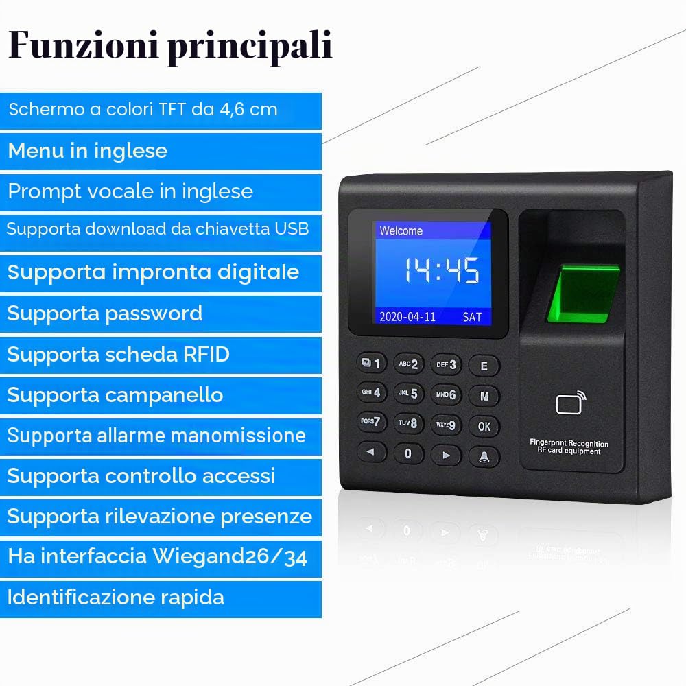 tastierino numerico apriporta Sistema di controllo accessi Kit Impronta digitale Presenza di tempo Portachiavi lettore RFID biometrico Apriporta intelligente Serratura magnetica elettrica