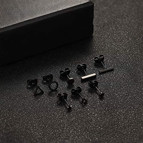 Thunaraz 18Pairs Stainless Steel Tiny Stud Earrings Set For Women Men Circle Square Star Bar Triangle Geometric Stud Earrings Sets Minimalist Punk Ear Piercing Set #TOP4