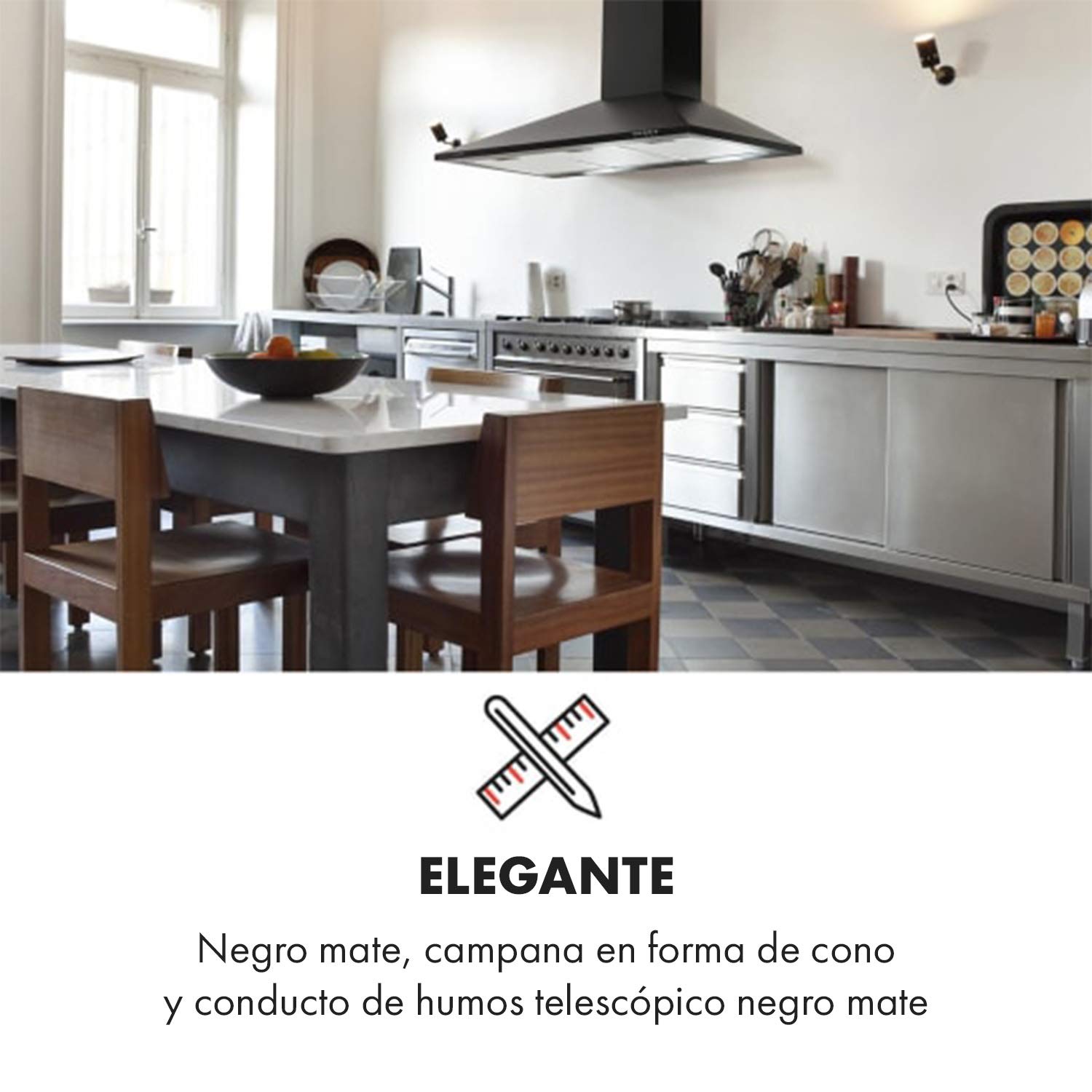 Klarstein Zugspitze 90 Campana extractora - Extractor de pared, Extractor de humos, 65 W, Absorción de 310m³/h, Ventilación y absorción, Iluminación LED de la cocina, Filtro de grasa, Negro