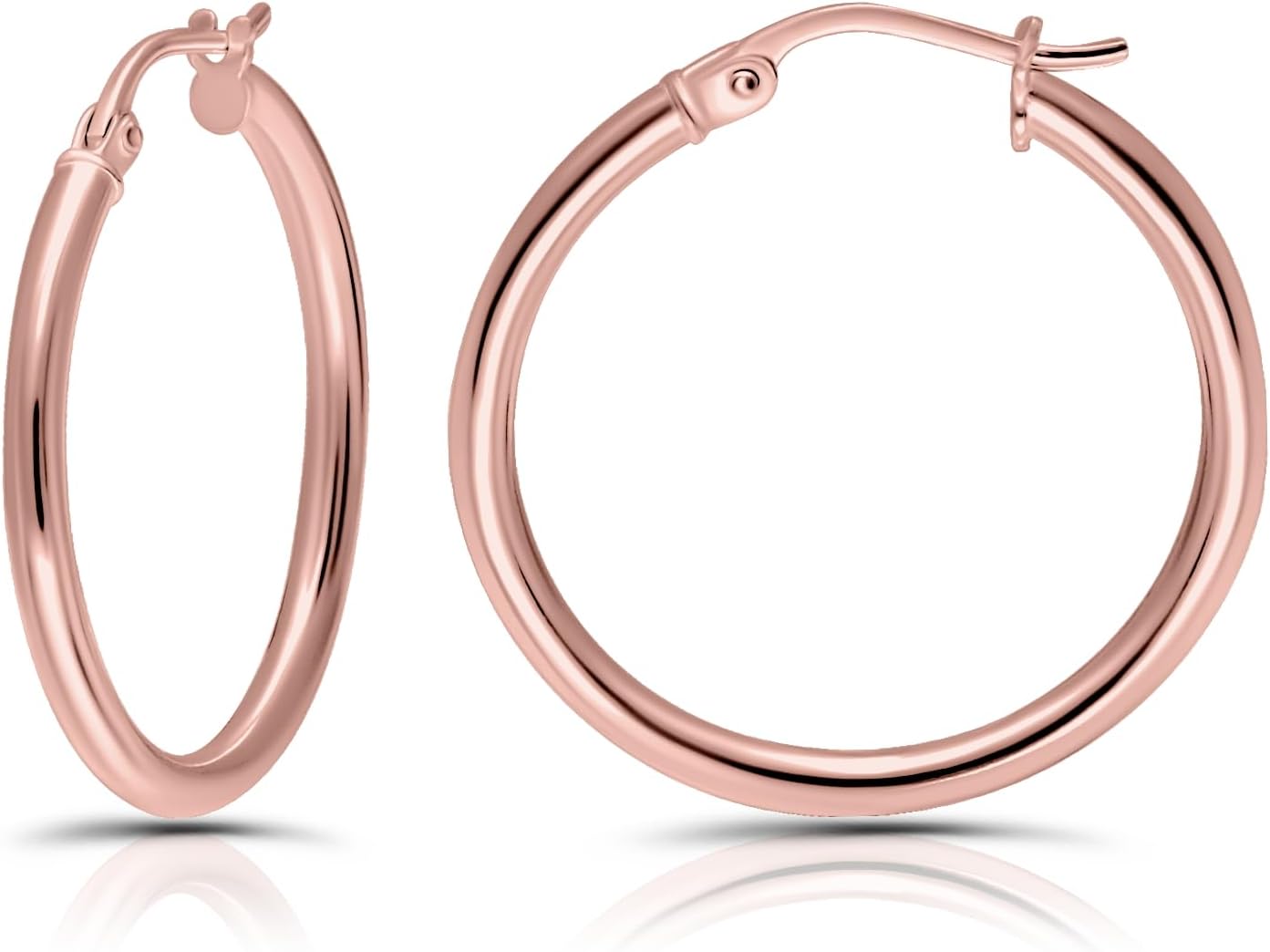 Hoops & Loops 925 Sterling Silver 2mm Hoop Earrings for Women & Men, 14K Gold Plated, Rose Gold, Black Hypoallergenic Lightweight High Polished Click-Top Hoops 15mm-60mm