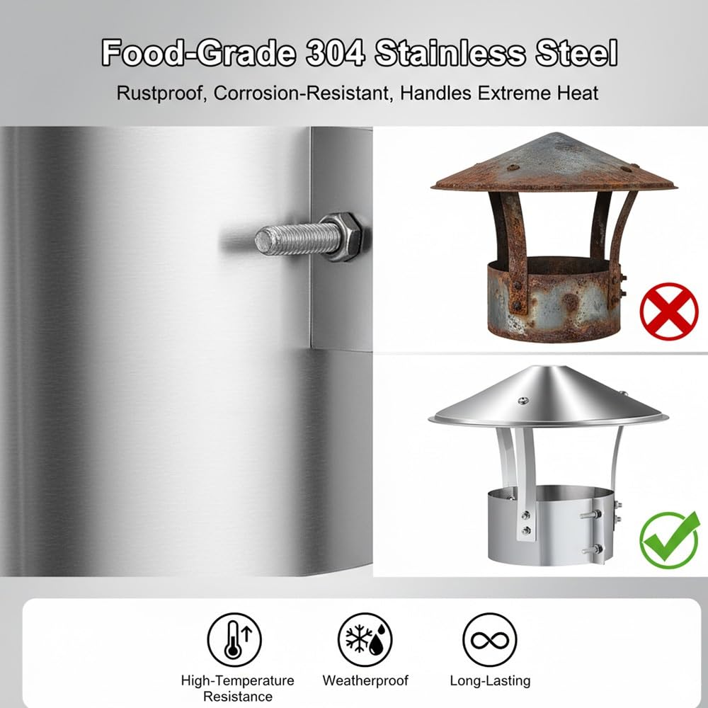 Sombreros para Chimeneas, Tapa de Chimenea, Tapa de Conducto de Humo, Sombrerete Chimenea de Acero Inoxidable, Antilluvia y Nieve, para Estufa O Tubo de Techo 75-315MM(200mm)
