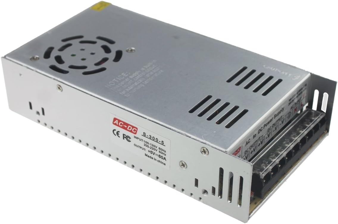Rextin DC 5V 60A 300W Regulated Transformer Power Supply Driver SW For LED Strip Lights (300W)