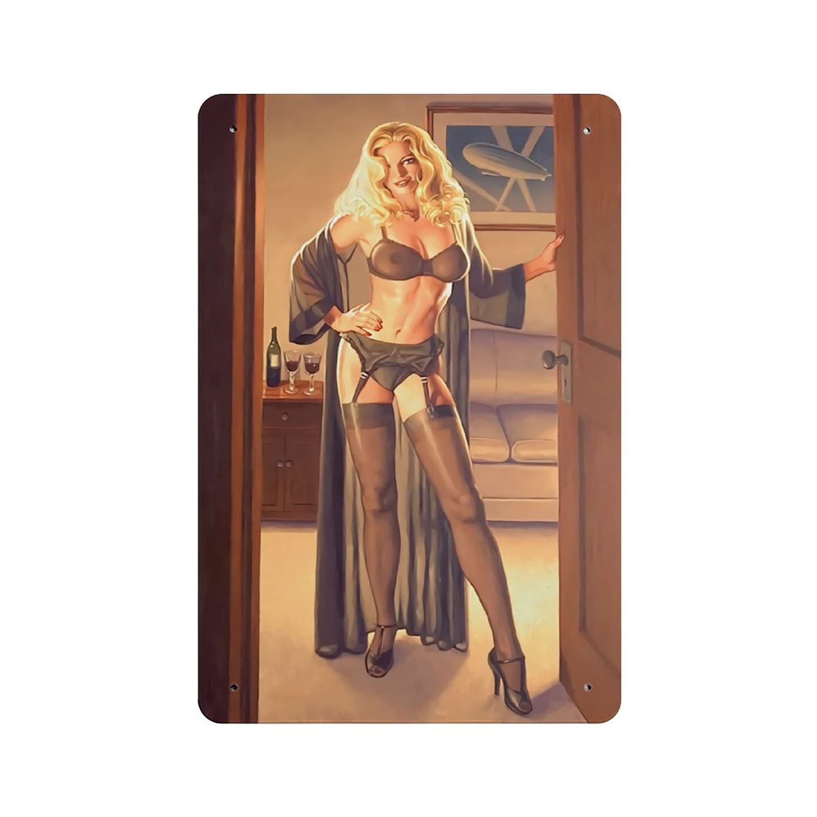 KEYGAMER Sexy Woman In The Room Metal Tin Sign, Vintage Plaque Poster Garage Bar Home Wall Decor 8 X 12 Inches