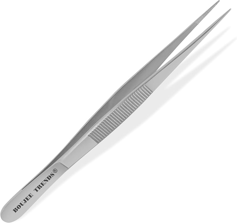 Stainless Steel High Precision Dressing Tweezers Forceps with Fine Strong Straight Serrated Point to use Engineer Labware for Scientific Art Craft Multipurpose Use (6 Inch)