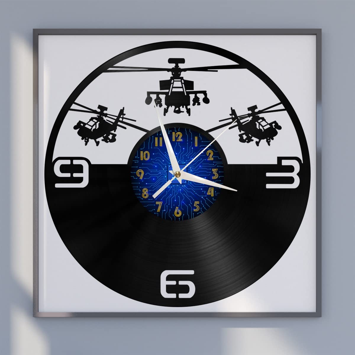 Horloge murale vinyle hélicoptère silencieuse sans bruit pour un sommeil paisible