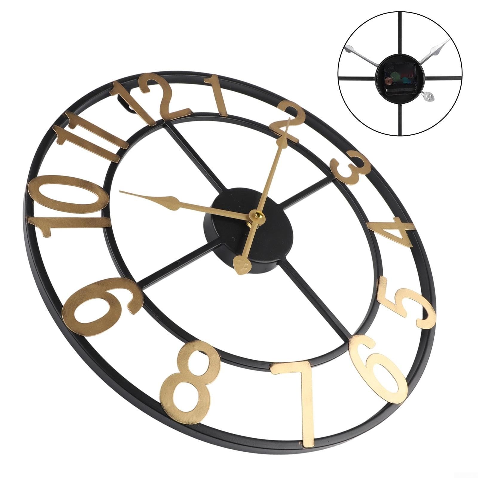 HpLive Vintage Metall Wanduhr Für Außenbereich Wetterfest Große Ziffern Leises Uhrwerk Für DEKO Für Garten Terrasse Hof Farmhaus Stilvoll Schwarz Oder Gold 34 cm，Outdoor Uhr Garten Wasserfest(G)