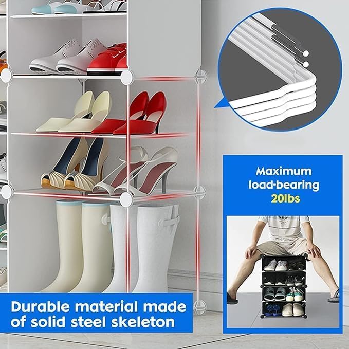 Image of YASONIC Premium Modular Plastic Shoe Rack for Home with Door | 12-Tier Stackable Shoe Organizer | Waterproof & Dustproof | Space Saving Storage for Home, Bedroom & Entryway [Grey HN1, 12-Shelf-6-Door]