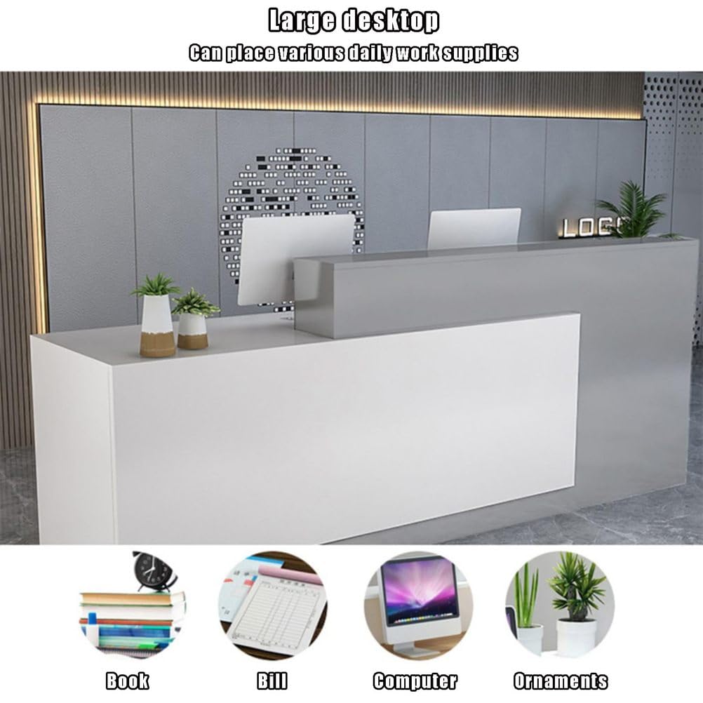 Scrivania per reception con cassetti chiudibili, moderna scrivania in legno, tavolo anteriore per computer, costruzione resistente, ideale per uffici e aziende, 7180 x 60 x 100 cm