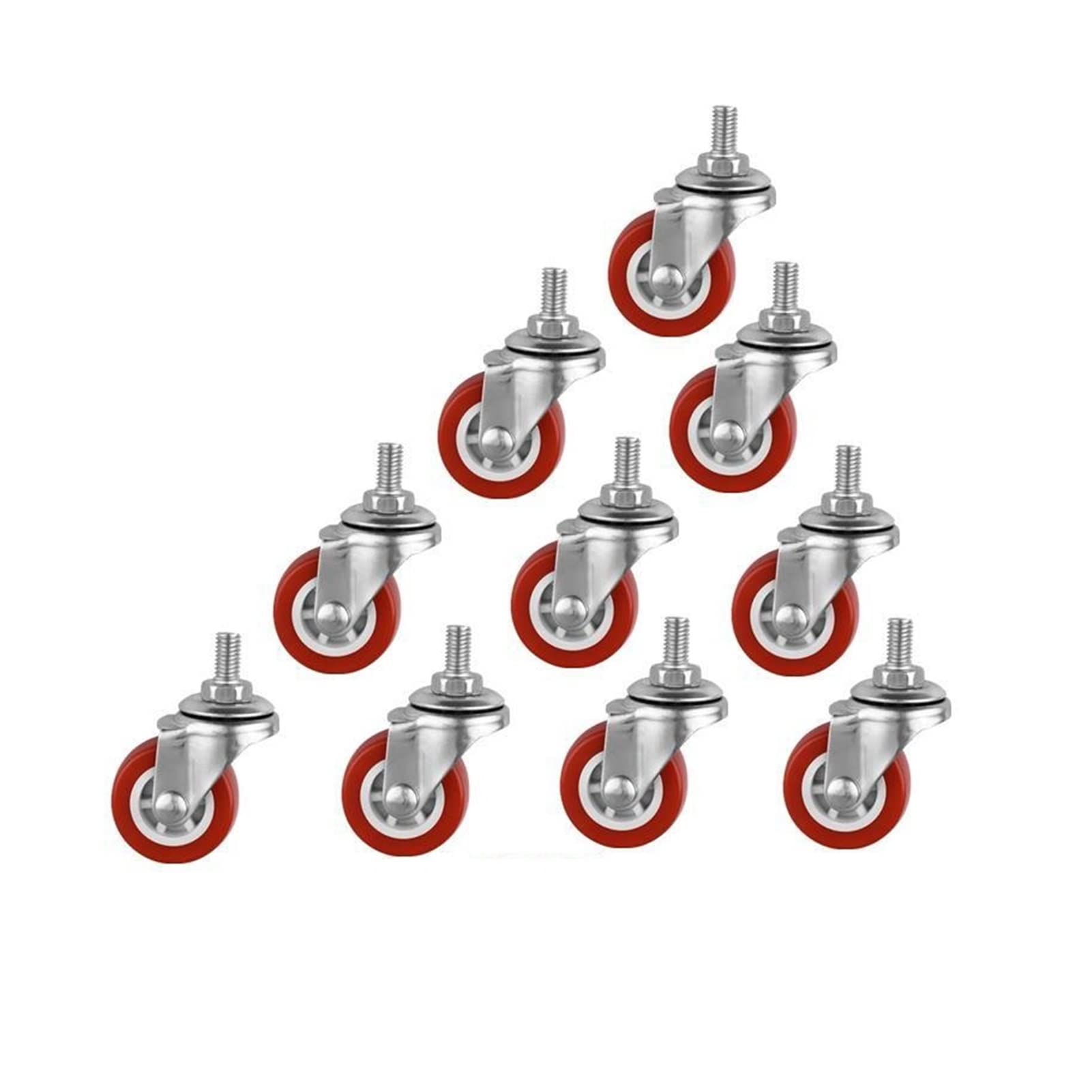 Castor 10 Pezzi da 1,5 Pollici Ruote Viti a Vite Rosse M8 rulli girevoli M8 PVC. Ruote di plastica