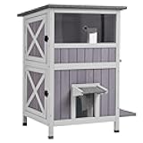 Aivituvin 2-Story Outdoor/Indoor Cat House - Solid Wood Kitty Condo with Escape Door, Removable Floors, Weatherproof Asphalt Roof & Sun Balcony