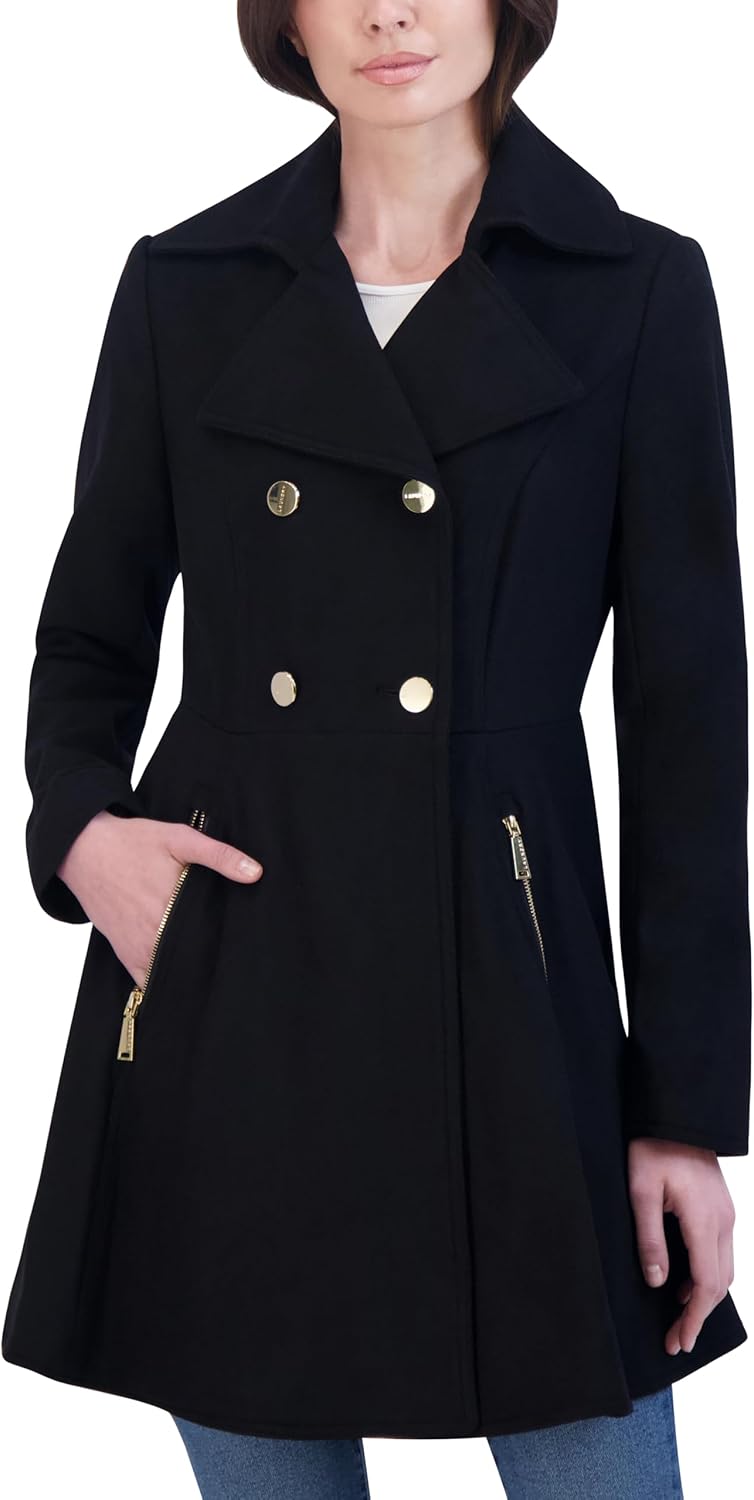 Laundry by Shelli Segal Women's Double Breasted Melton Fit and Flare Wool Coat