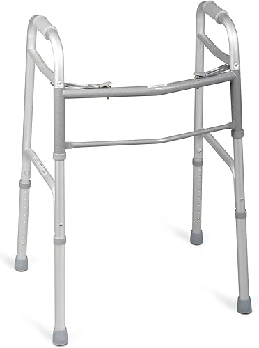 Medline Andadores plegables de dos botones sin ruedas, capacidad de peso de 300 libras, ayuda de movilidad robusta y ajustable para personas mayores