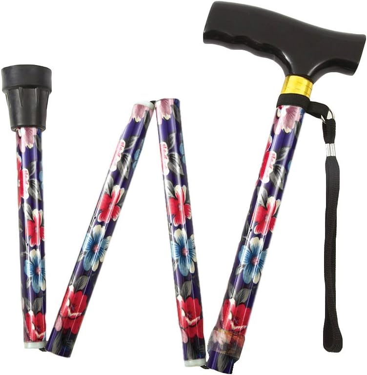 NRS Healthcare Folding Walking Stick, Blue Floral - Image 3