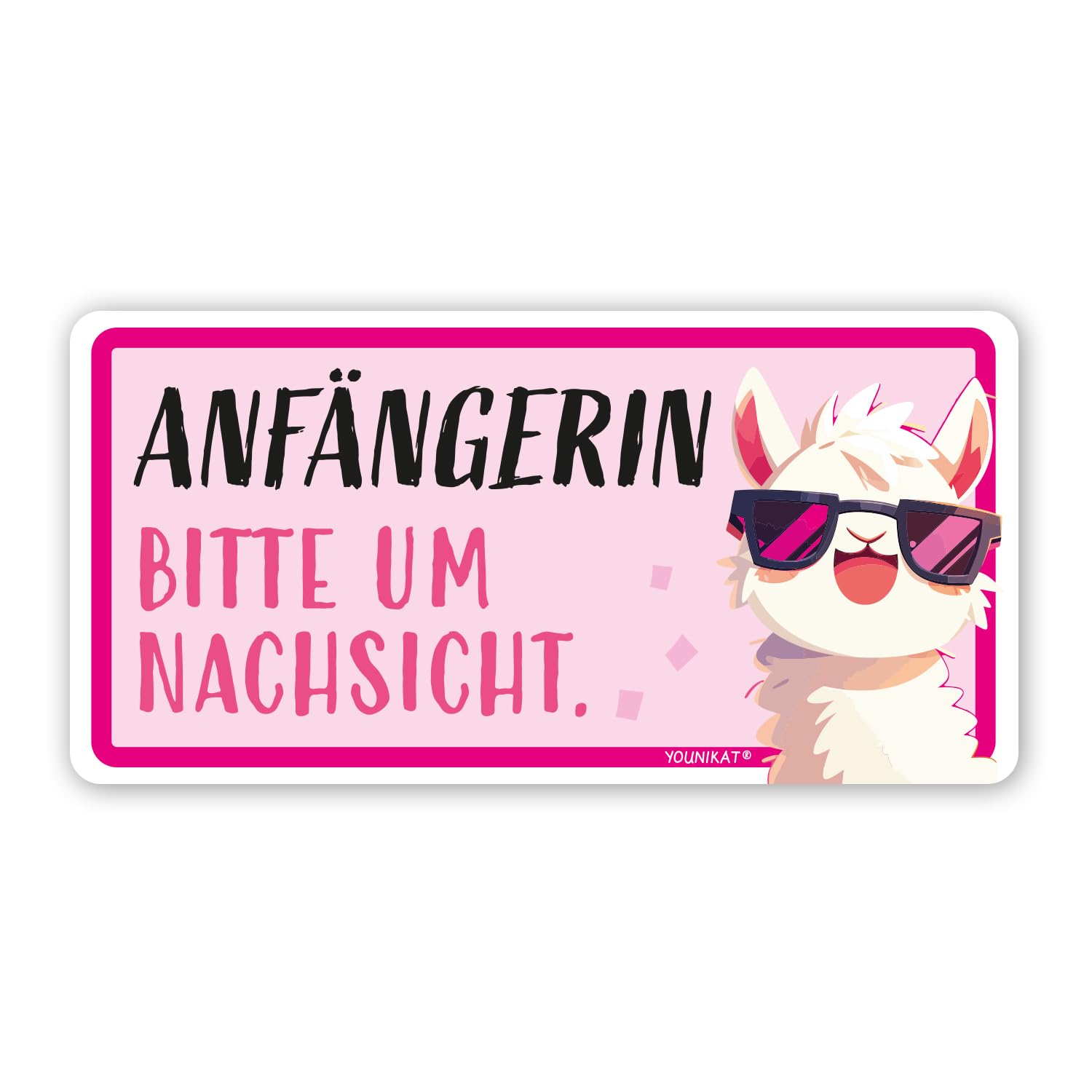 younikat Auto-Magnet-Schild Anfängerin Lama Rosa I 20 x 10 cm I wetterfest UV-Schutzlaminat magnetische Rückseite I Fahranfänger-Schild Geschenk zum Führerschein I kfz770