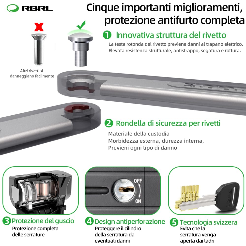 RBRL Lucchetto Bici, 75 cm Lucchetto Bicicletta Antifurto Pieghevole Portatile Catena Bici, Altamente Sicuro e Durevole Lucchetto Bicicletta Antifurto, Livello di Sicurezza 18