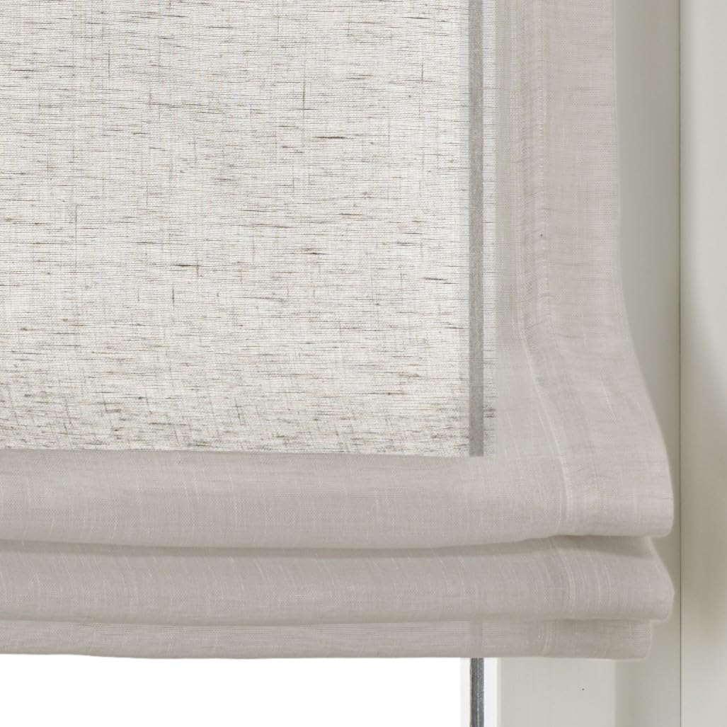Raffrollo mit Ösen Brondy Taupe Natur halbtransparent Leinenoptik Raffgardine mit Hakenaufhängung ohne Bohren Breite 80 cm x Höhe 140 cm
