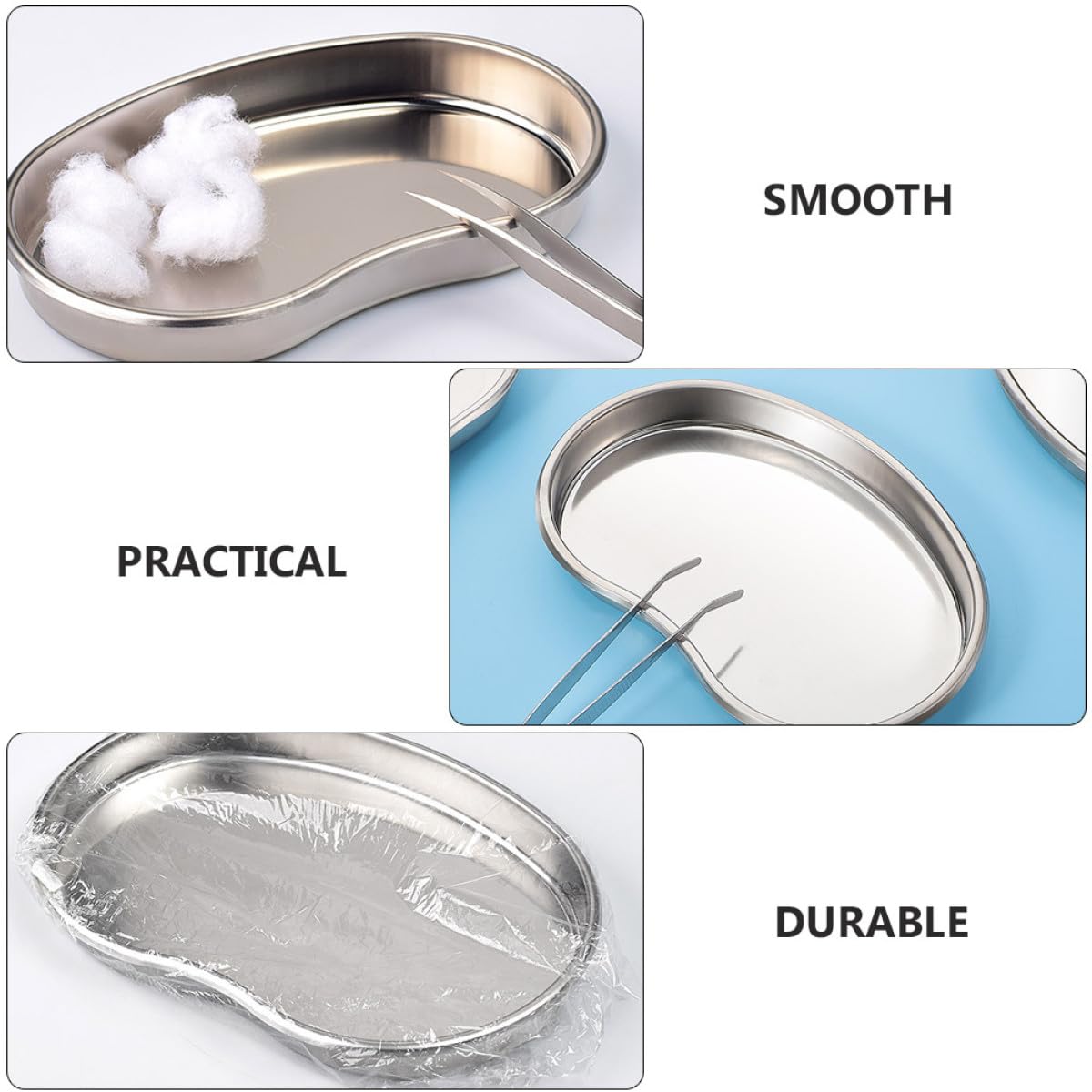 SHINEOFI Plateau INOX Incurvé en Acier Inoxydable 2pcs pour Hospital, Facile à Nettoyer Rebord Surélevé Anti-débordement, pour Fournitures pour Services Dentaires
