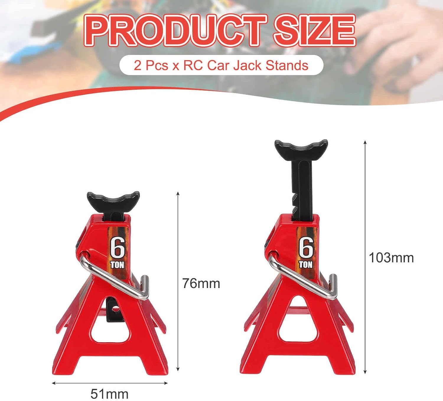MECCANIXITY RC Car Jack Stands 1/10 RC Scale Jack Toy Stands 6 Ton Toy Red image 2