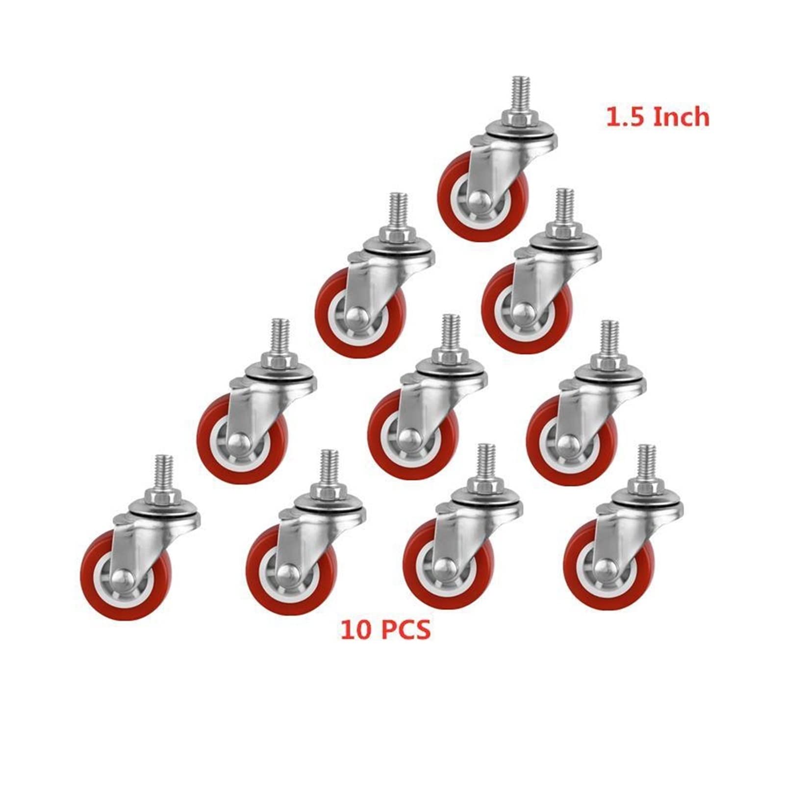 Castor 10 Pezzi da 1,5 Pollici Ruote Viti a Vite Rosse M8 rulli girevoli M8 PVC. Ruote di plastica