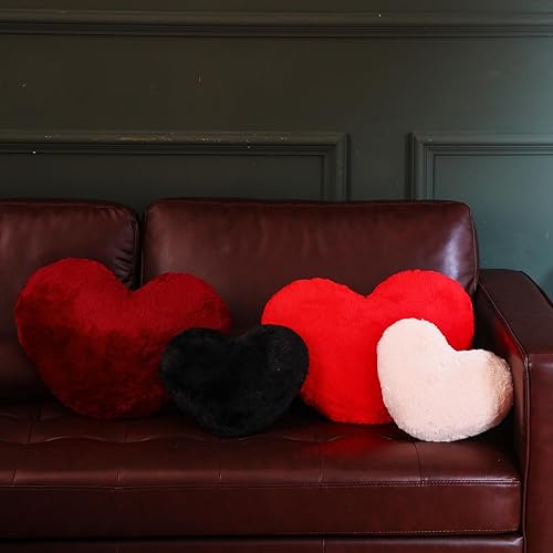 Beeveer 4 almohadas de corazón esponjosas en forma de corazón de 17 x 14 pulgadas, 11 x 10 pulgadas, bonita almohada de piel sintética de conejo