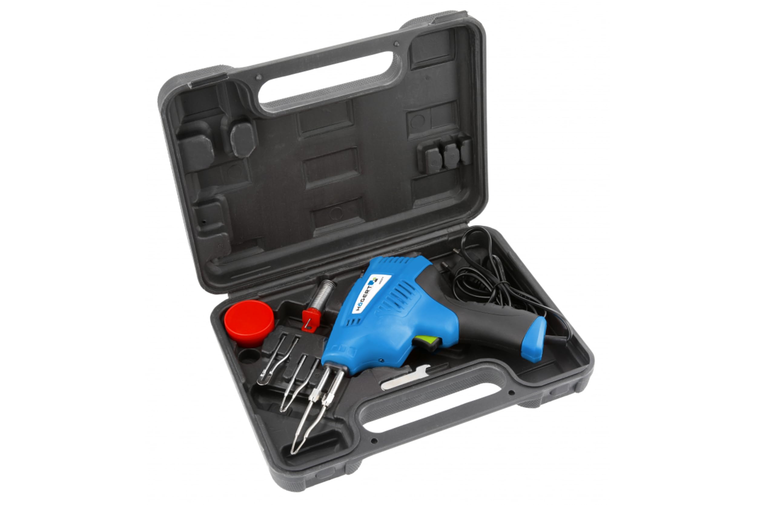 HÖGERT TECHNIK Transformator-Lötkolben, 200W, 3 Temperaturstufen, schnelles Aufheizen, LED-Licht, ergonomischer Griff, inkl. Zubehör & Transportkoffer