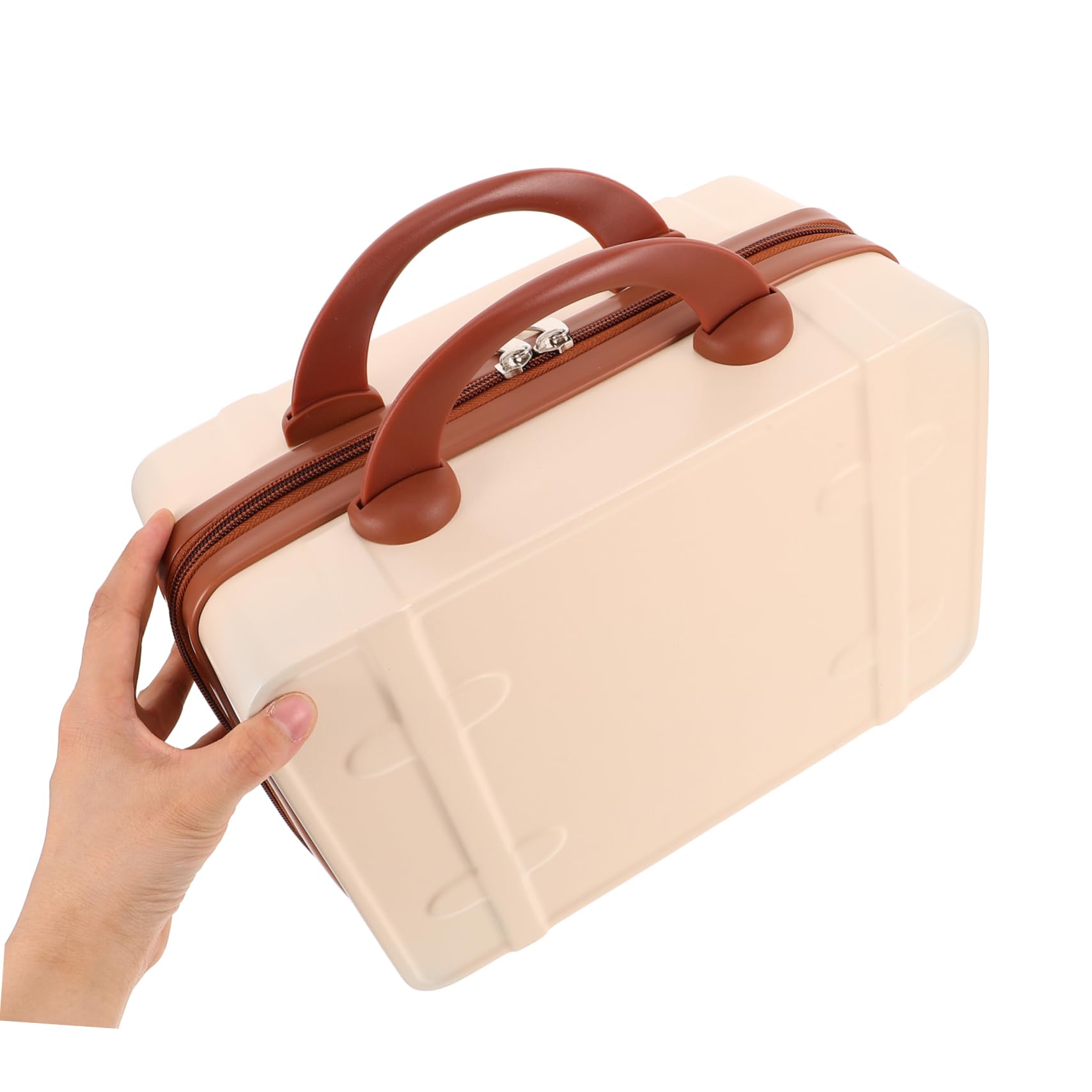 Maleta de Maquillaje Retro de Mano 14 Pulgadas Abs Beige | Interior Varios Compartimentos, para Viaje y Uso Diario, Diseño Vintage Inspirado