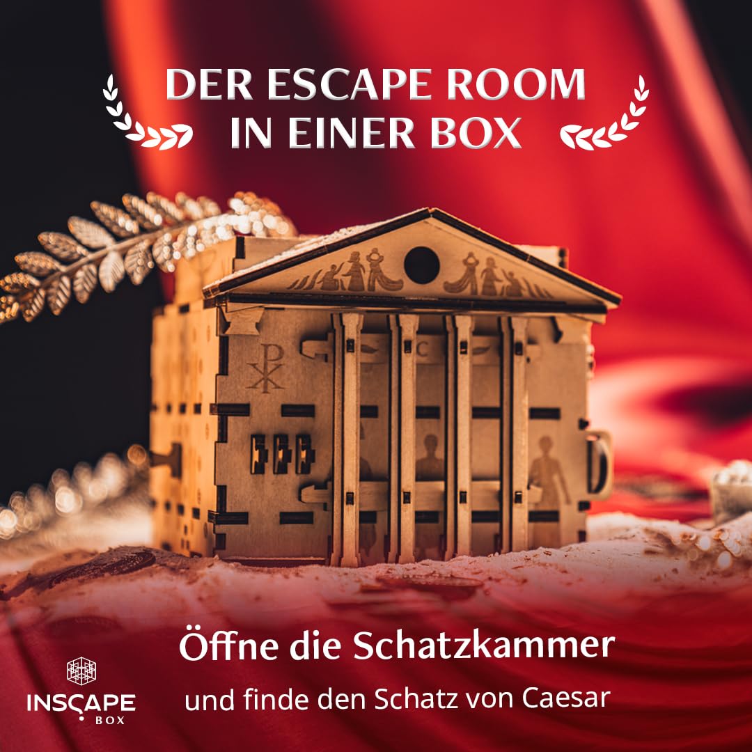 INSCAPE Caesar´s Riches - Rätselbox Holz - Puzzle Box - Escape Room Spiel Erwachsene und Kinder - Knobelspiele für Erwachsene - 3D Holzpuzzle - Cluebox - Denkspiele | Schweres Knobelspiel Aus Holz - Knifflige Mechanismen Für Erwachsene - Geburtstagsgesche