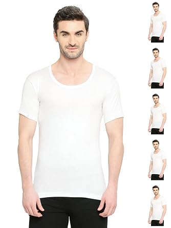 VIP Bonus Premium RNS Men's 100% Cotton Round Neck Half Sleeve White Vest
