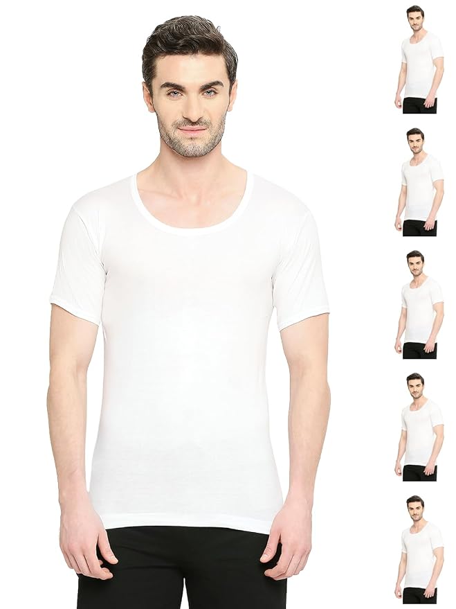 VIP Bonus Premium RNS Men's 100% Cotton Round Neck Half Sleeve White Vest