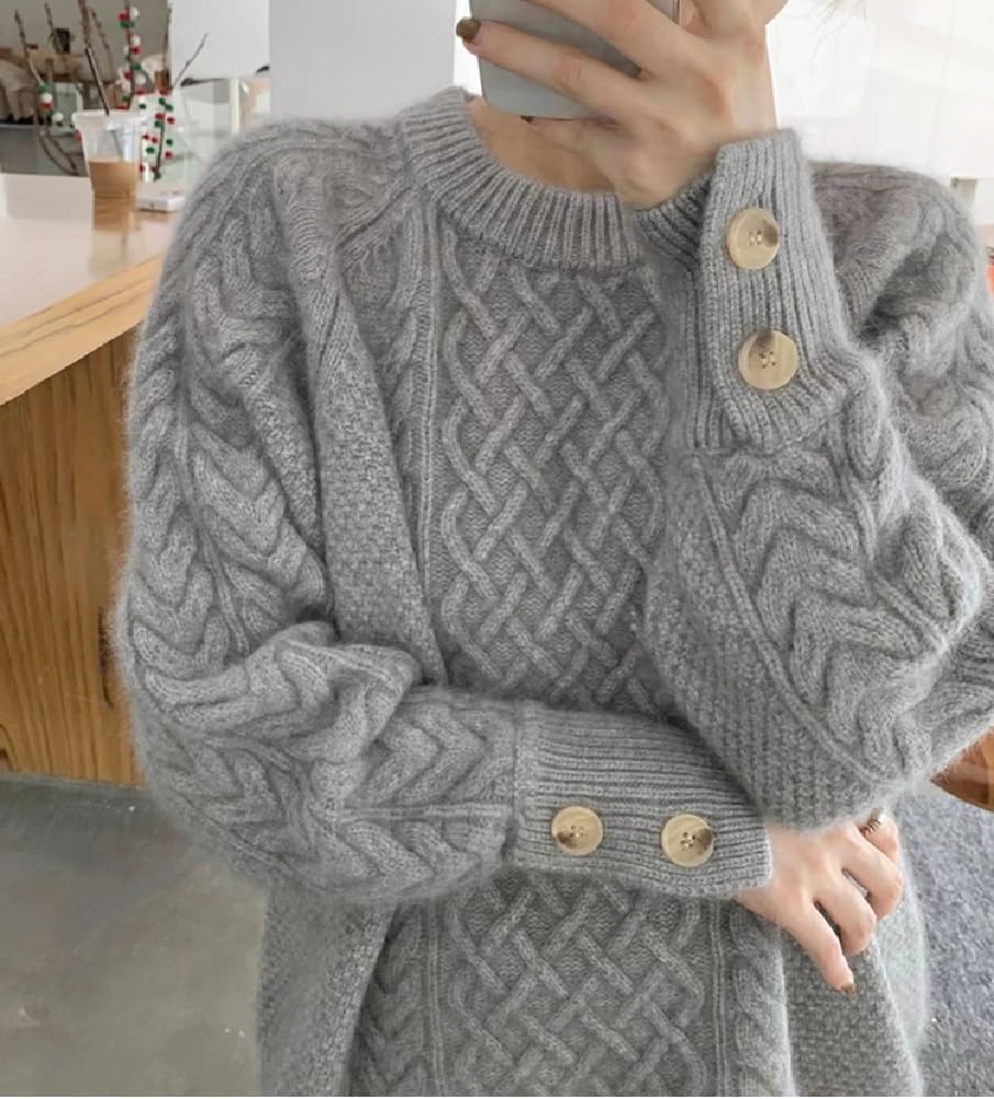 [Lyzctj] ペアセーター、レトロな亀甲編みセーター、女性用、秋冬 ゆったりとしたオーバーサイズ、ソフトなニット、プルオーバー、