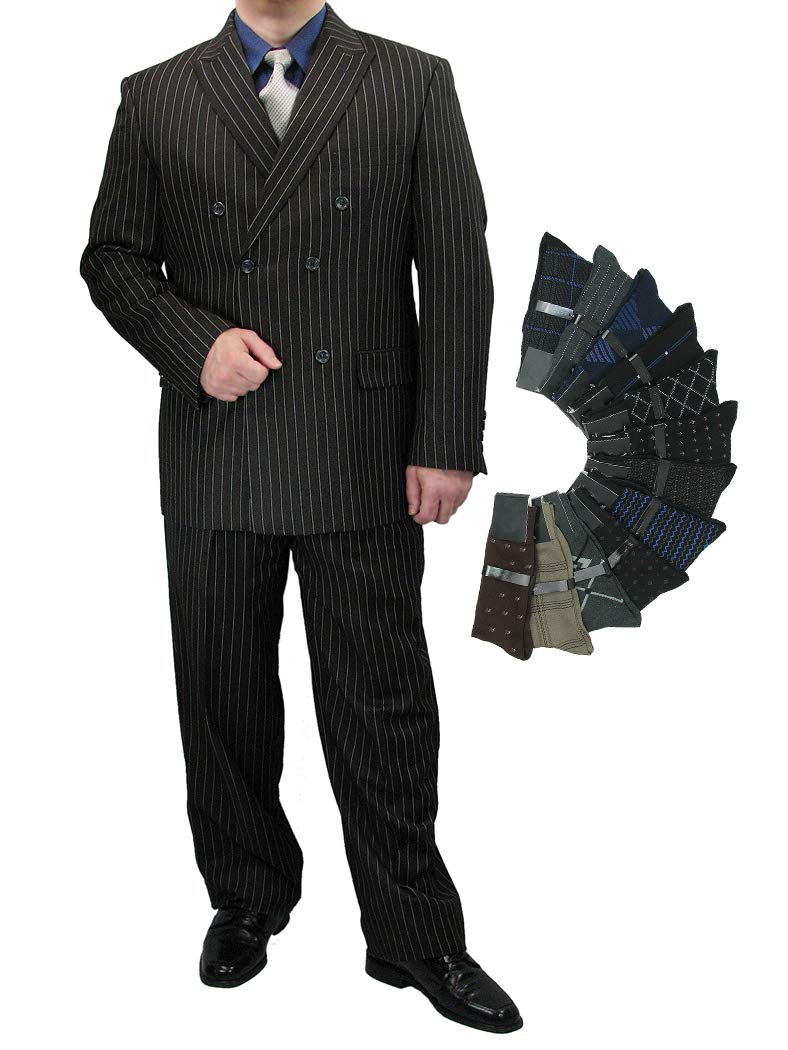 Sharp Luxurious 2pc Men's Double Breasted Pinstripe Suit w/ Socks