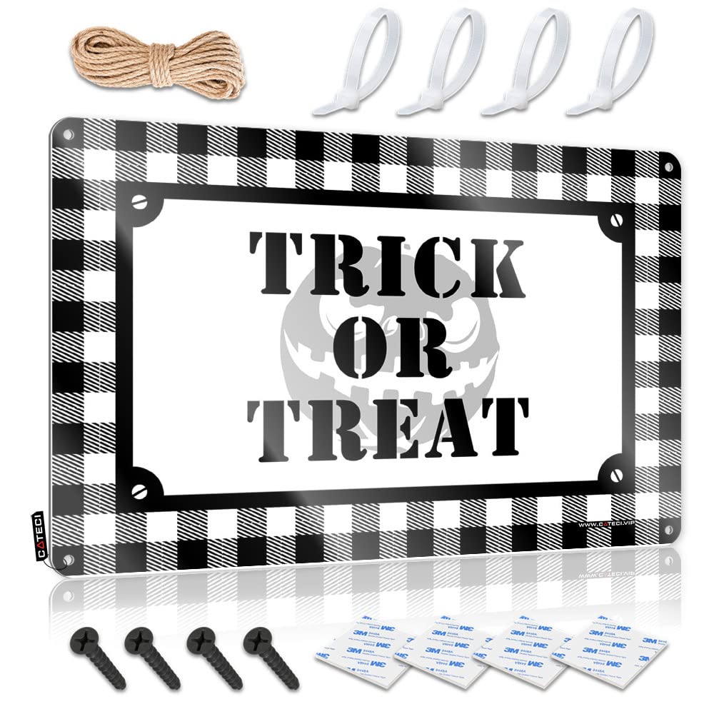 IBWNBBUSN Funny Street Signs Trick Or Treat Halloween Tin Sign 4 Bar Metal Sign Decor Metal Man Cave Decor