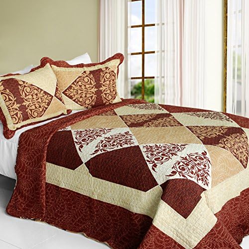 Blancho Bedding [Bumper Harvest] Cotton 3PC Vermicelli-Quilted Striped Printed Quilt Set (Full/Queen Size)