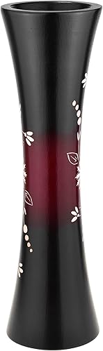 Miniatura 2 de AeraVida Florero de madera de árbol de mango cóncavo rojo y negro con flores tropicales cóncavas Florero decorativo de madera