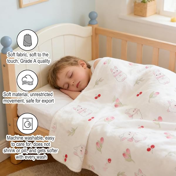 Morbida coperta traspirante in 100% cotone per neonati, confezione da 4, grande, versatile, resistente, perfetta per neonati (coniglio/rosa) - 4
