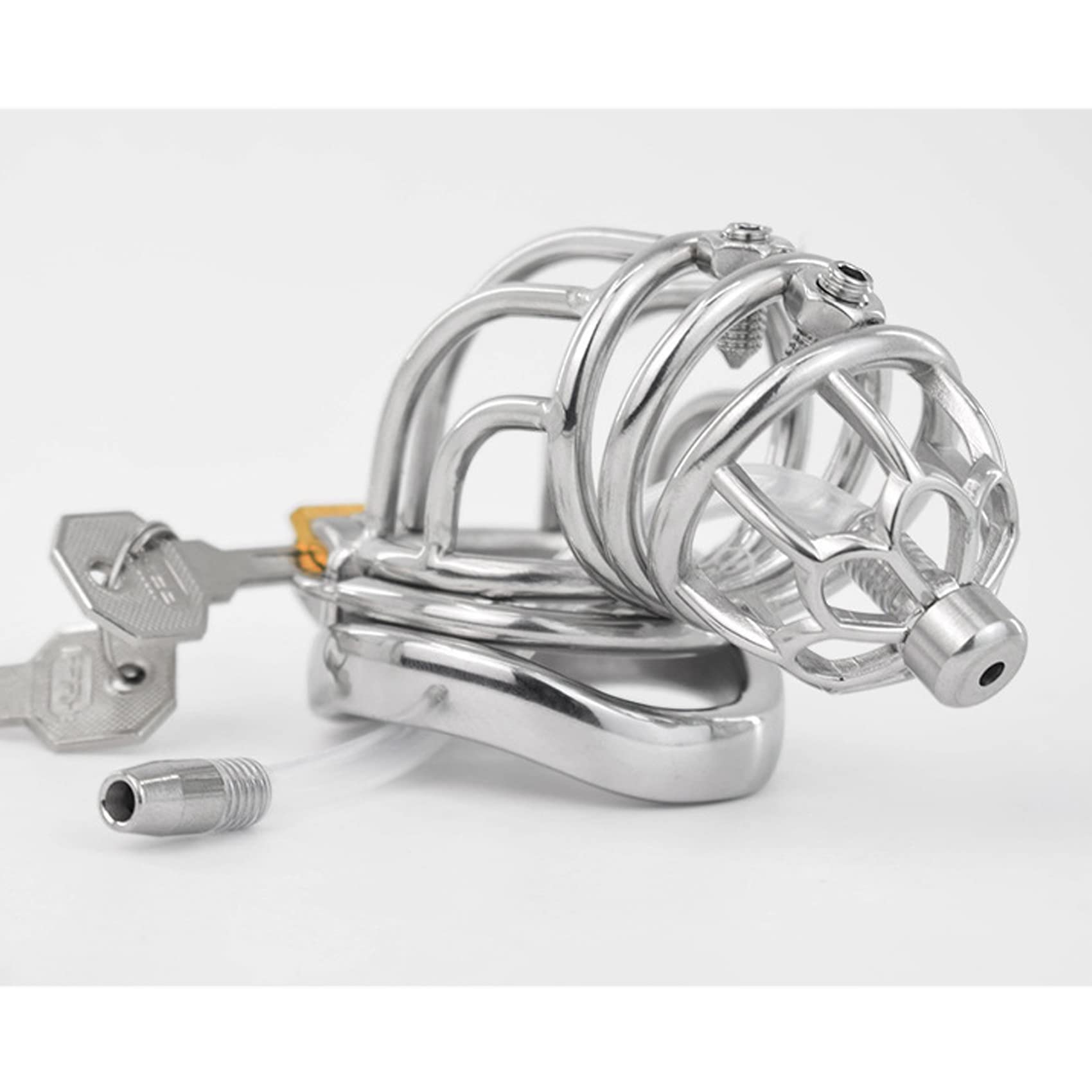 Peniskäfig Groß Herren Edelstahl Keuschheitsgürtel Mit Nägeln & CBT-Spikes Ring & Harnröhren Dilator & Gürtel Chastity Cage Male Metall Keuschheitskäfig Cock Cage Sexspielzeug,Gebogen,50mm