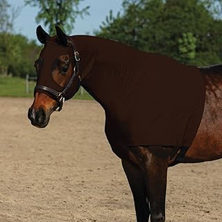 Dura-Tech 3/4 Zip Horse Slicker Hood | Color Brown | Size Large | Lightweight 6.5oz Lycra | Comfort Cuff Noseband | Extra Large Eye Holes | No Center Seam Face | Mane Protection