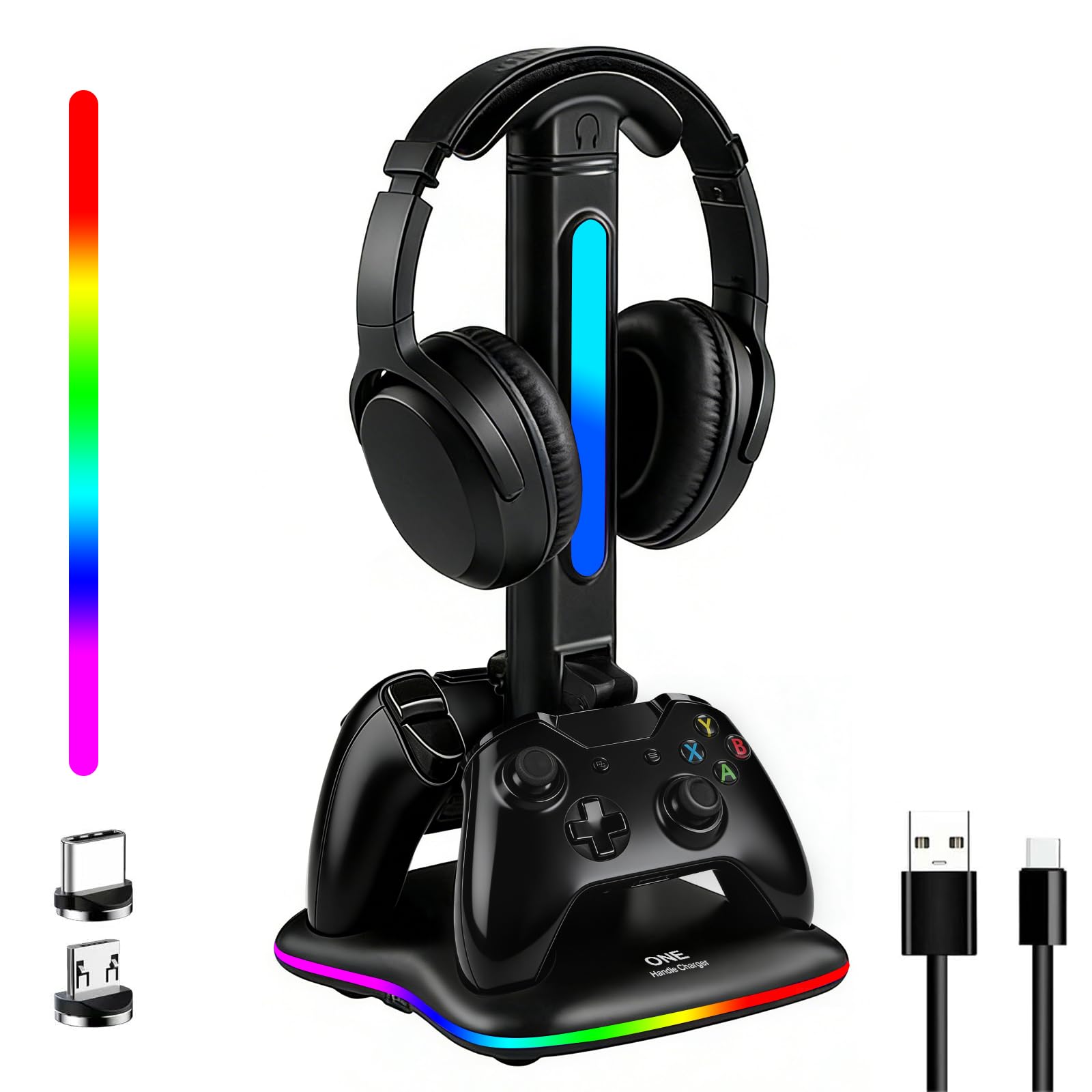 Ładowarka kontrolera ze stojakiem na słuchawki RGB do Xbox Series X/S/One,/One S/X, stacja ładująca kontroler XSX, zestaw słuchawkowy i kontrolery stojak uchwyt do Xbox, prezenty dla graczy