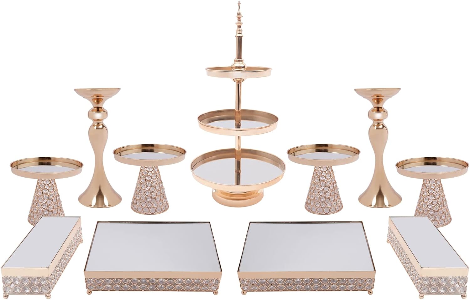 Titunjian Gold Cake Stand Set, 11 Pcs, Crystal Dessert