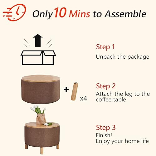 Miniatura 6 de Simple&Opulence Moderna mesa auxiliar redonda de almacenamiento otomana para sala de estar, dormitorio, mesa auxiliar de tambor, mesita de noche,