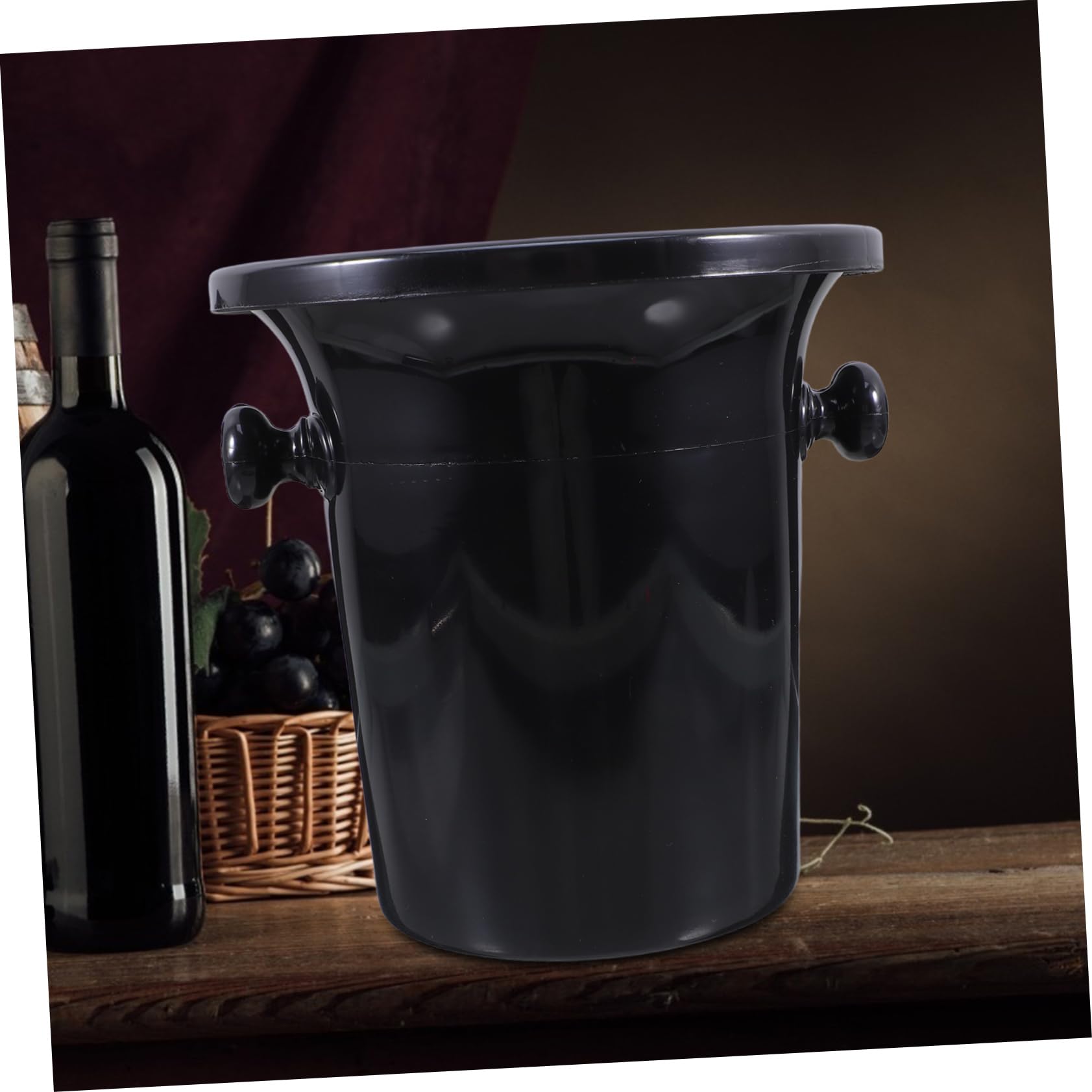 4 Cubos de Hielo Negros Redondos Doble Asa para Cata de Vino, Plástico Resistente y Diseño Occidental para Fiestas y Exposiciones