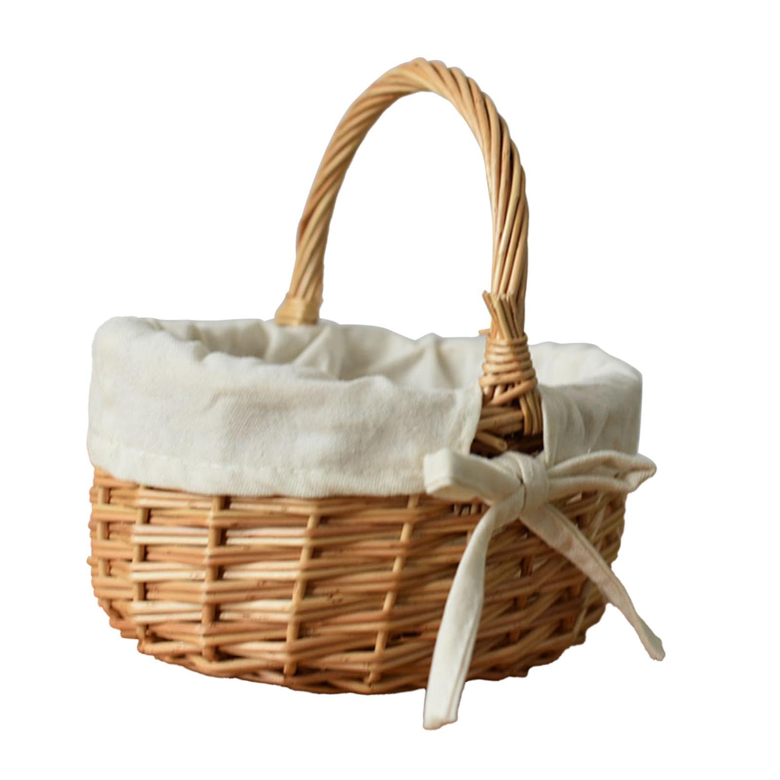 Generic Wicker Picnic Basket with Washable Lining Rattan Storage Serving Basket with Handle for Beach Outdoor Camping for Easter Hand Woven Shopping Basket Gift Baskets